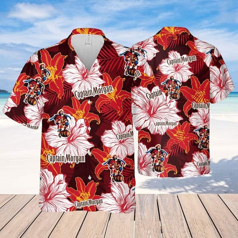 Captain Morgan Hawaiian Shirt Floral Pattern Practical Beach Gift