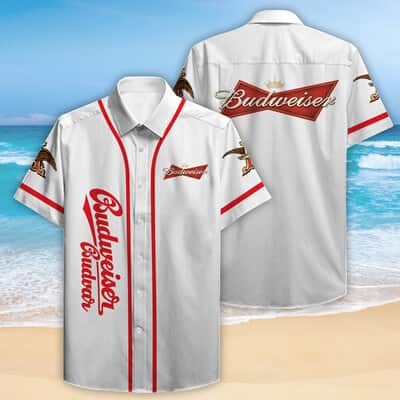 White Aloha Budweiser Hawaiian Shirt Father's Day Beer Gift