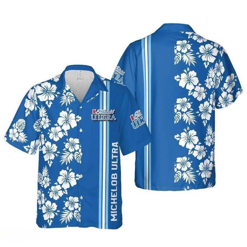 Michelob Ultra Beer Hawaiian Shirt Hibiscus Flower Pattern Practical Beach Gift