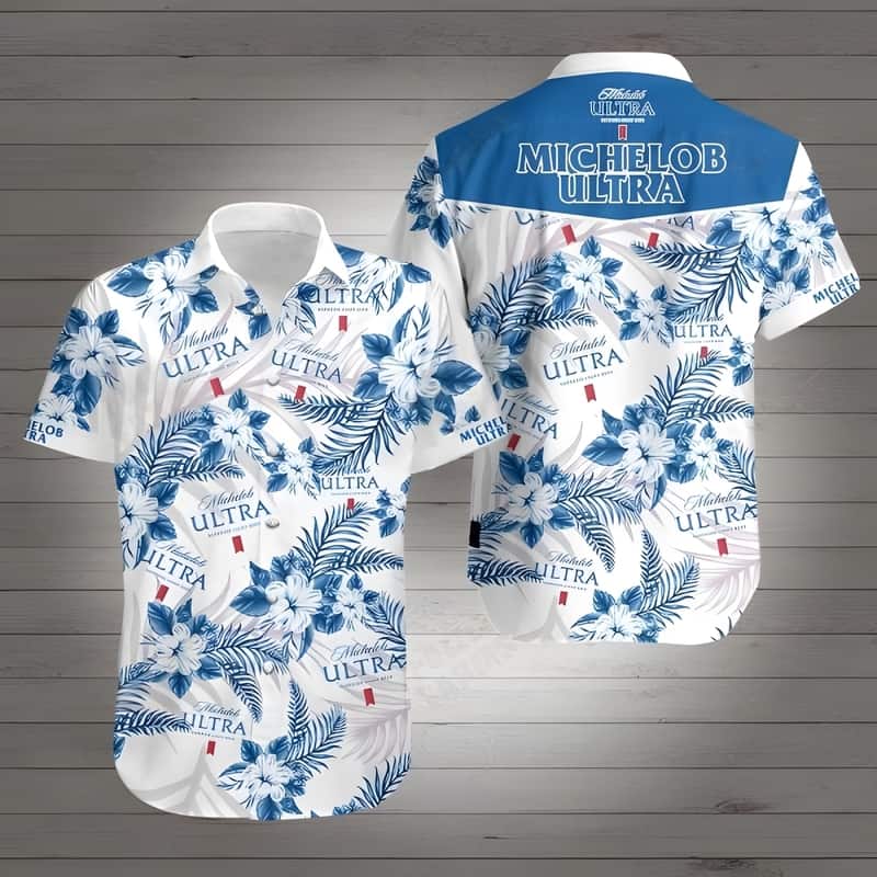Michelob Ultra Hawaiian Shirt Blue Hibiscus Flower Gift For Beer Drinkers