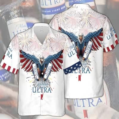 Michelob Ultra Beer Hawaiian Shirt Bald Eagle Fireworks 4th Of July