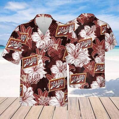 Schlitz Beer Tropical Flower Pattern Hawaiian Shirt