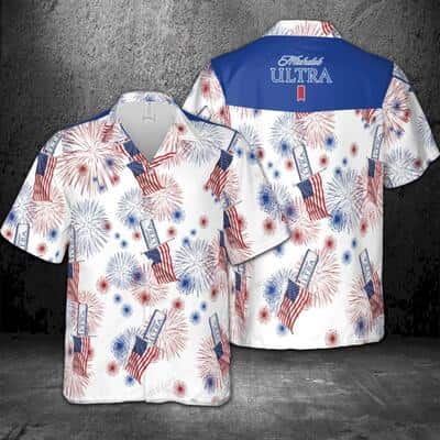 Michelob Ultra Hawaiian Shirt American Flag Fireworks Independence Day 4th Of July