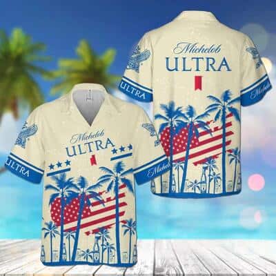 Summer Vibes Michelob Ultra Beer Hawaiian Shirt USA Flag Tropical Palm Tree