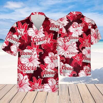 Coors Light Hawaiian Shirt Tropical Flower Pattern Practical Beach Gift