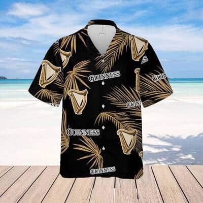 Guinness Hawaiian Shirt Palm Leaves Pattern Beach Lovers Gift
