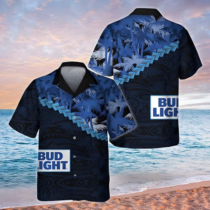 Bud Light Hawaiian Shirt Palm Tree Polynesian Pattern
