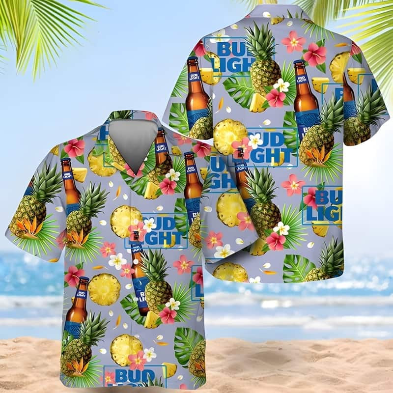 Bud Light Hawaiian Shirt Tropical Flower Pineapple