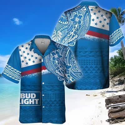 Blue Bud Light Hawaiian Shirt Polynesian Pattern Beach Lovers Gift