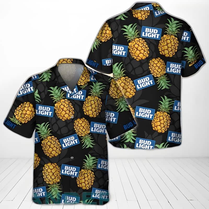 Black Aloha Pineapple Bud Light Hawaiian Shirt Beach Lovers Gift