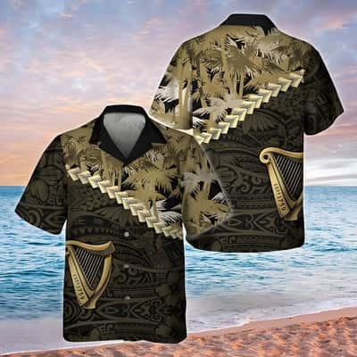 Guinness Beer Hawaiian Shirt Palm Tree Blend Polynesian Pattern