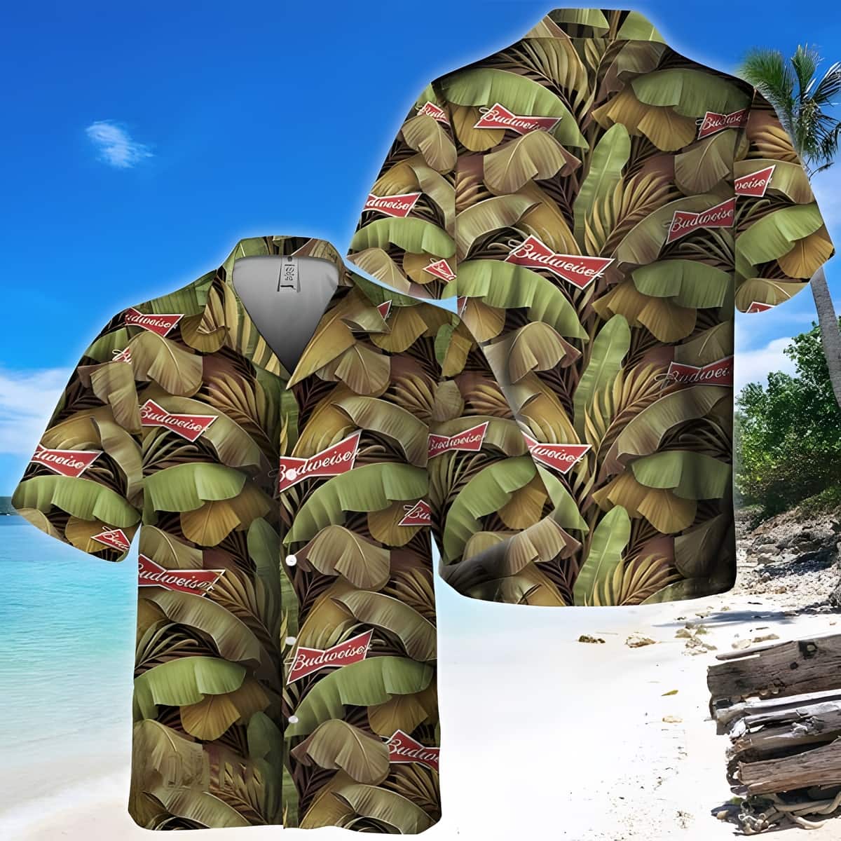 Budweiser Beer Hawaiian Shirt Banana Leaves Gift For Beach Trip
