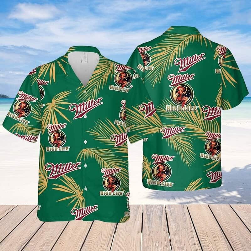 Miller High Life Hawaiian Shirt Palm Leaves Pattern Beer Lovers Gift