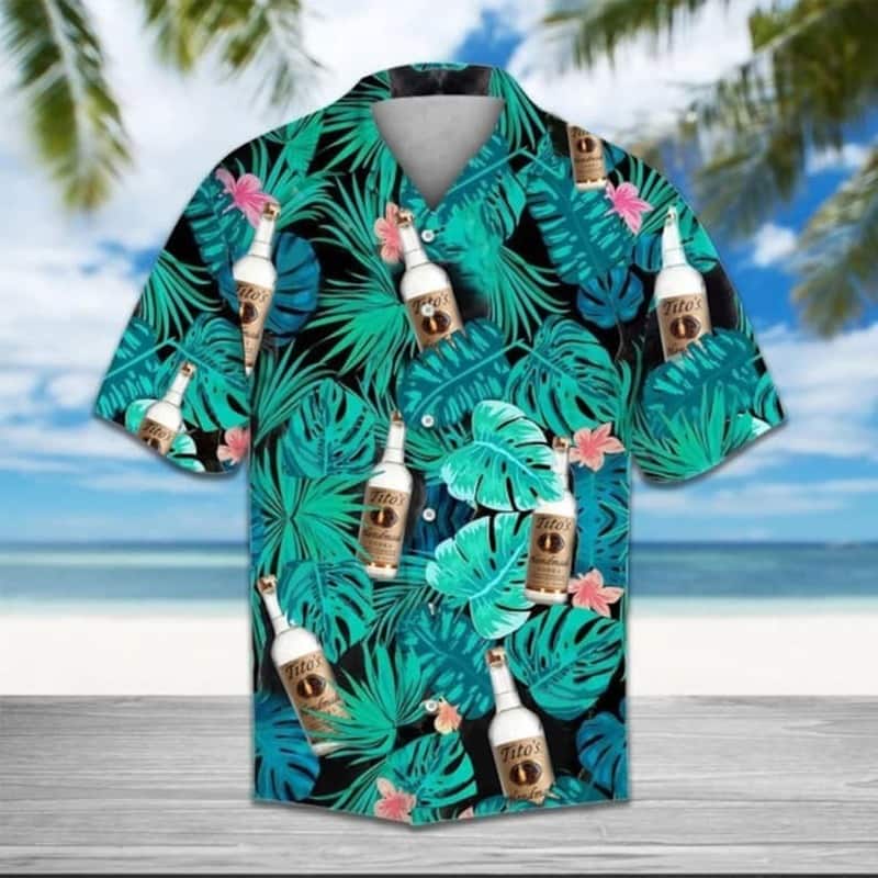 Tito's Hawaiian Shirt Tropical Palm Leaves