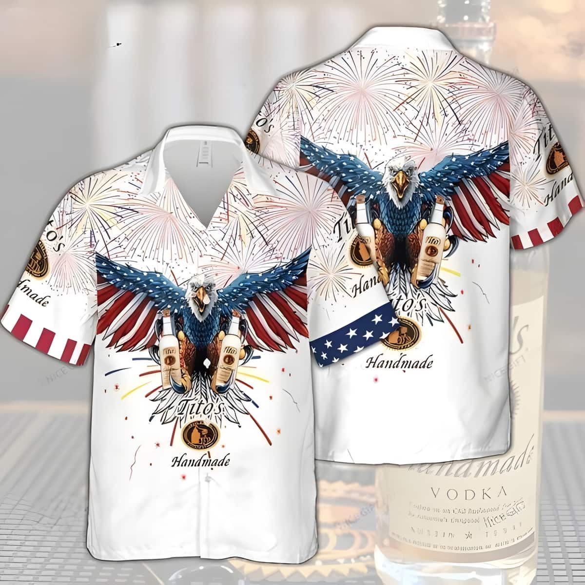 Tito's Handmade Vodka Hawaiian Shirt 4th Of July Eagle Fireworks