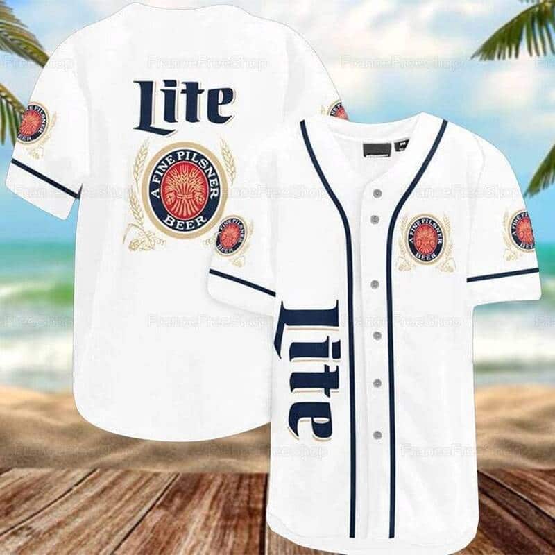White Miller Lite Baseball Jersey Father's Day Gift For Sports Lovers