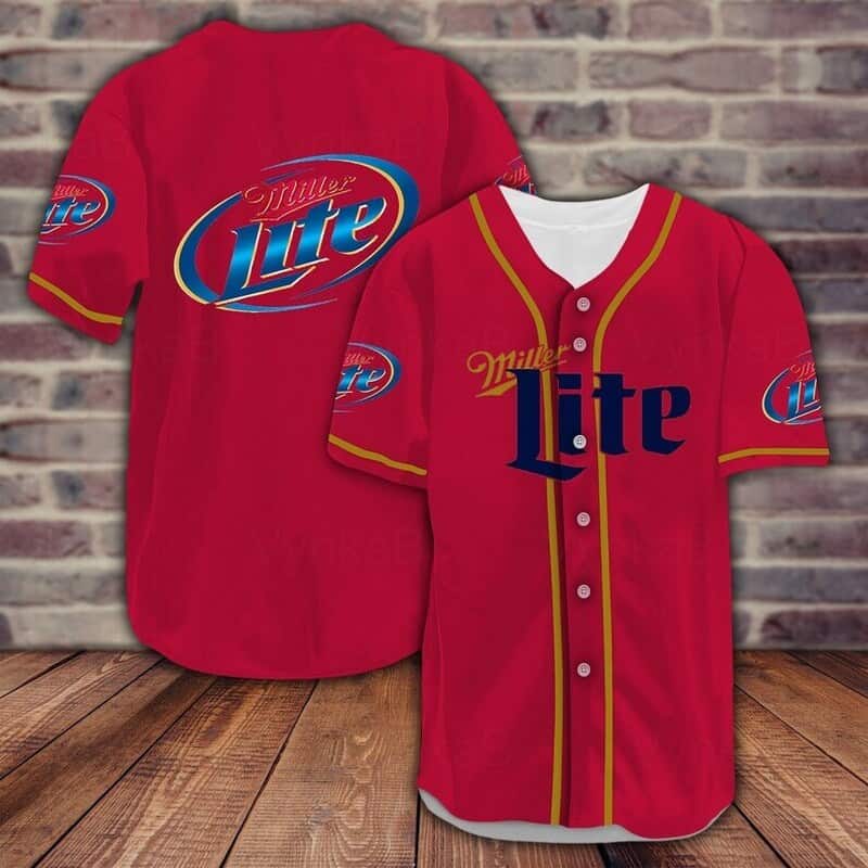 Red Miller Lite Beer Baseball Jersey Gift For Baseball Fans