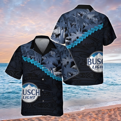 Busch Light Beer Hawaiian Shirt Summer Palm Tree Blend Polynesian Pattern