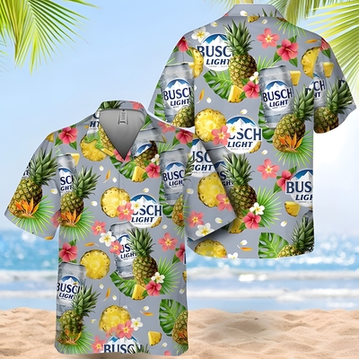 Busch Light Beer Hawaiian Shirt Pineapple Pattern