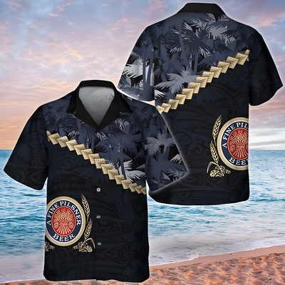 Miller Lite Hawaiian Shirt Summer Palm Tree Blend Polynesian Pattern