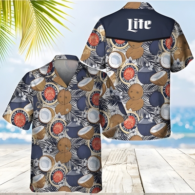 Miller Lite Beer Hawaiian Shirt Tropical Coconut Beach Lovers Gift