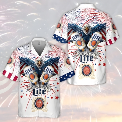 Miller Lite Beer Hawaiian Shirt Fireworks Eagle Independence Day