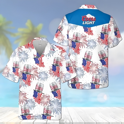 Coors Light Beer Hawaiian Shirt American Flag Fireworks