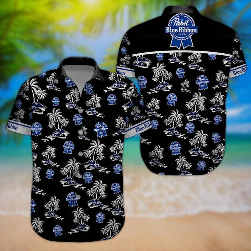 Pabst Blue Ribbon Hawaiian Shirt Coconut Tree Pattern Summer Holiday Gift