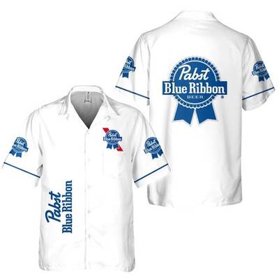 White Aloha Pabst Blue Ribbon Hawaiian Shirt