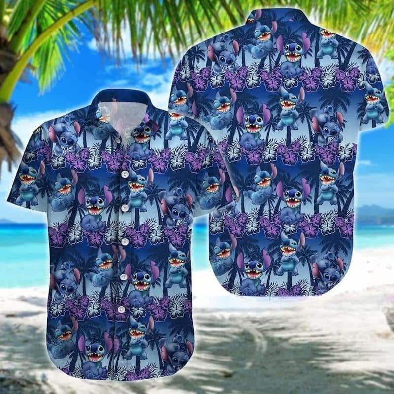Disney Stitch Hawaiian Shirt Palm Trees Pattern Gift For Beach Lovers