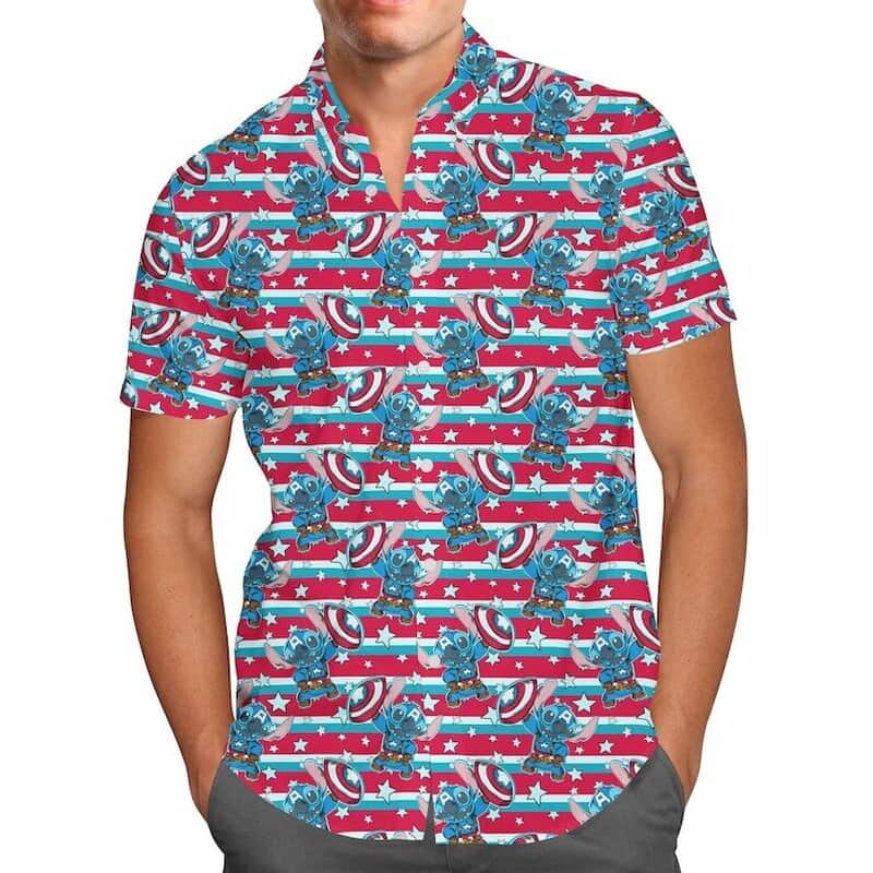 Superhero Stitch Hawaiian Shirt Captain America Summer Gift For Beach Trip