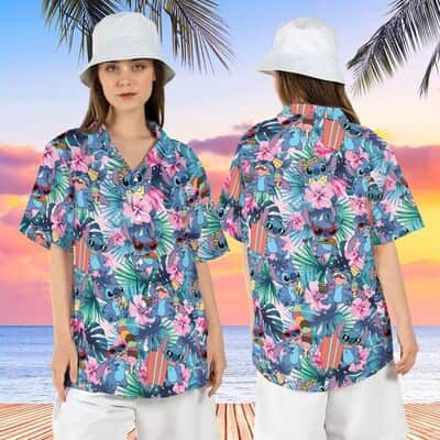 Cute Stitch Hawaiian Shirt Tropical Flower Pattern Summer Vacation Gift