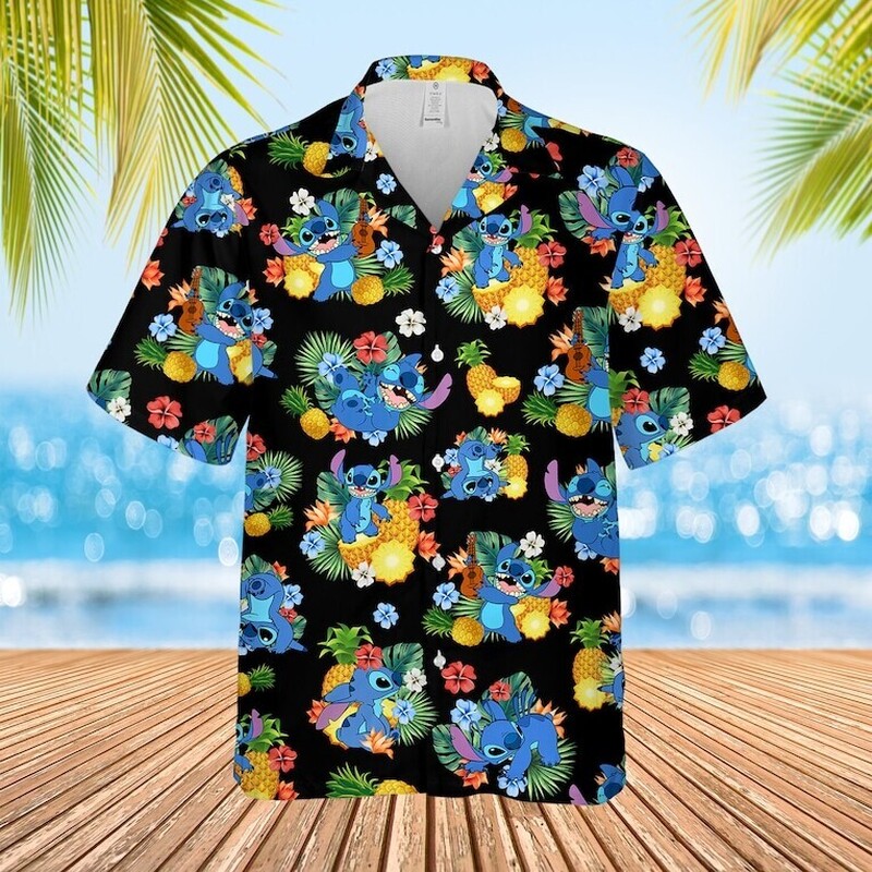 Disney Stitch Hawaiian Shirt Pineapple Pattern Summer Beach Gift