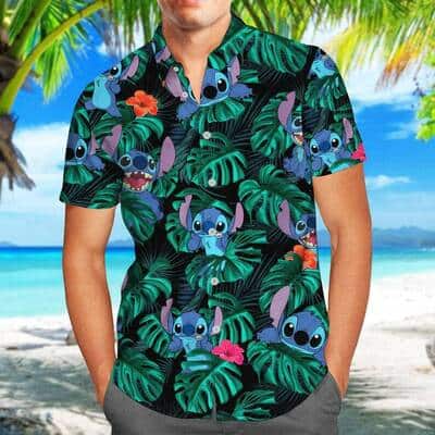 Disney Stitch Hawaiian Shirt Tropical Palm Leaves Gift For Beach Lovers