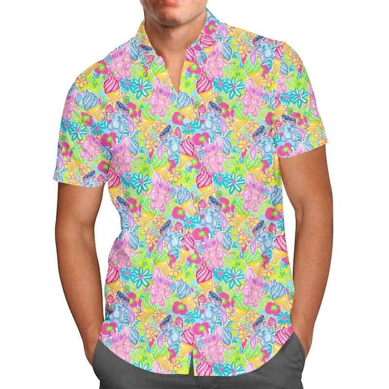 Neon Floral Stitch & Angel Hawaiian Shirt